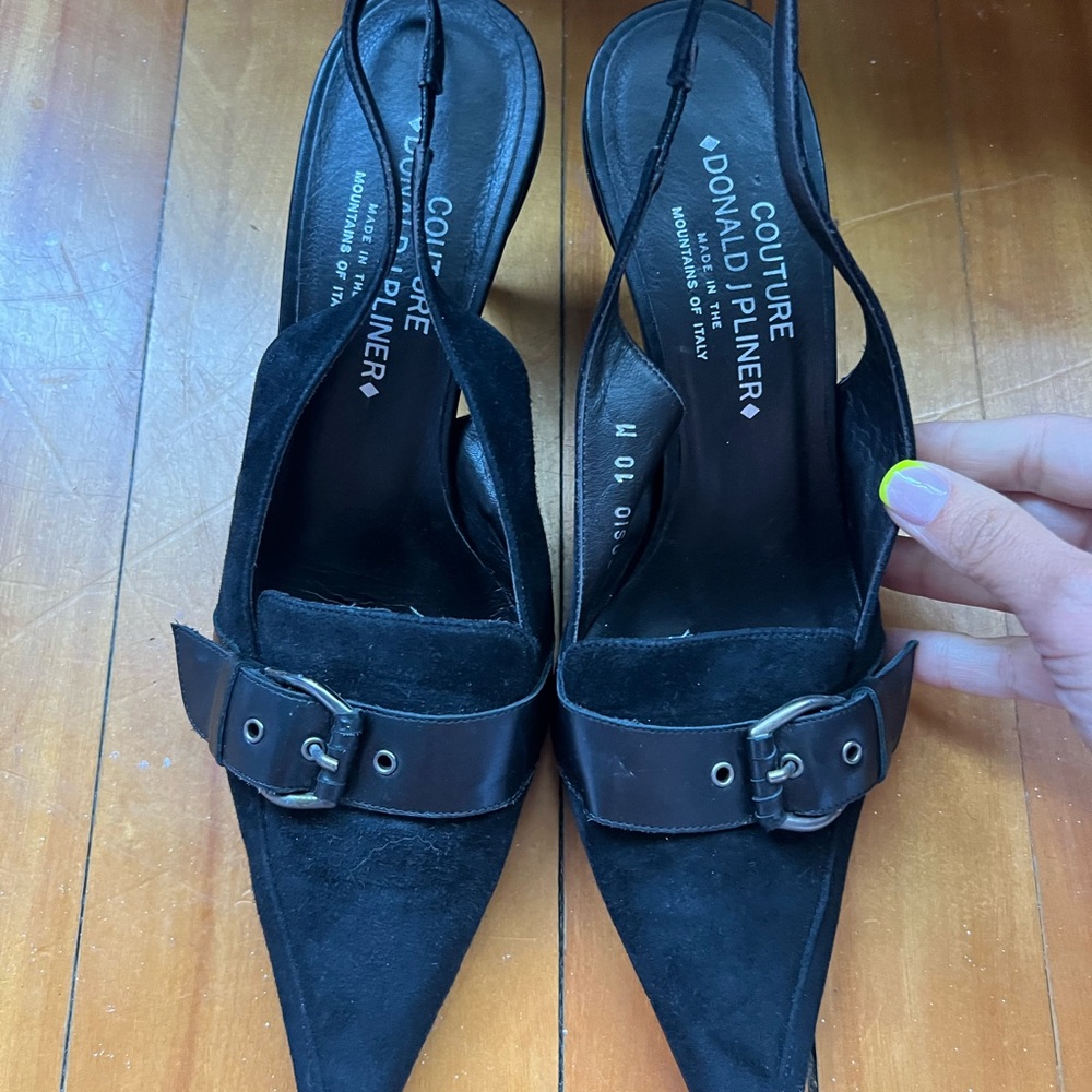 Donald J. Pliner Black Suede Heels with Buckle